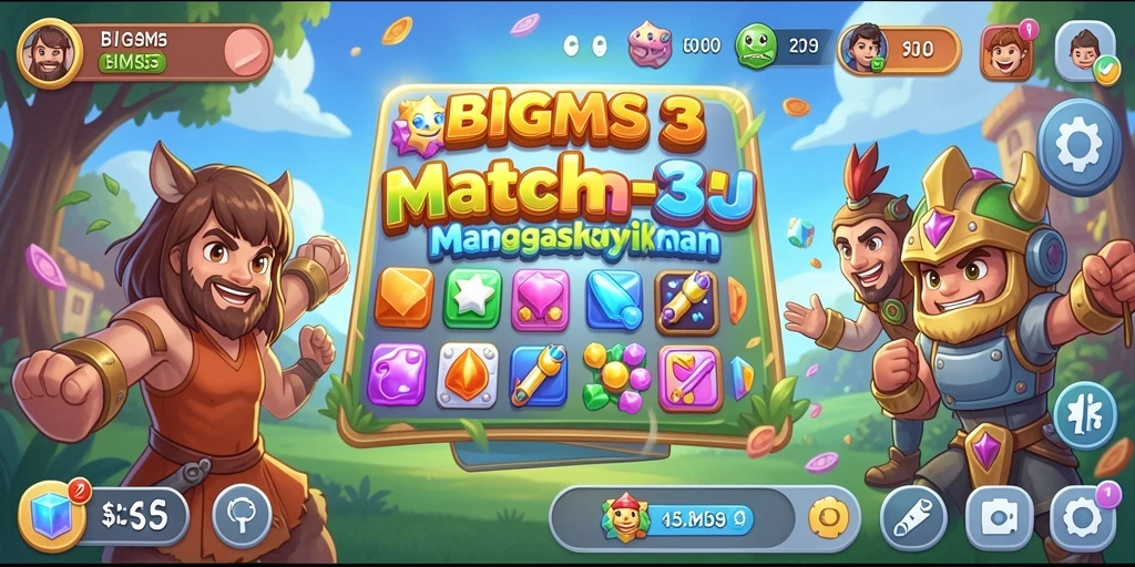 Screenshot menunjukkan gembira saat mencocokkan elemen Match-3.