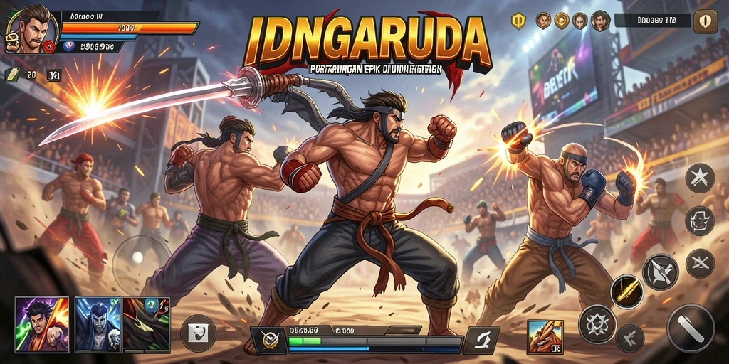 Tampilan menghadapi musuh dalam game Fighting IDNGARUDA.