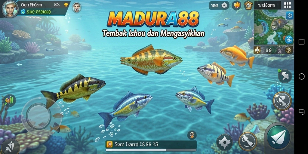 Tampilan gameplay seru dalam MADURA88 saat menangkap ikan.