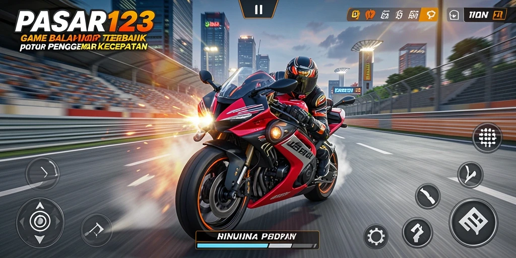 Tampilan gameplay PASAR123 yang menegangkan dan seru saat balap motor.