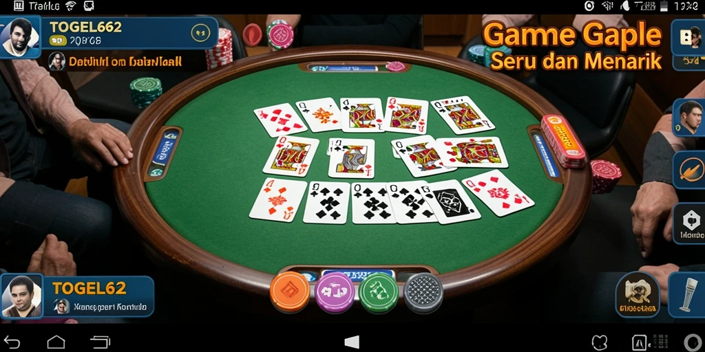 Tampilan gameplay TOGEL62 dengan pemain menikmati permainan Gaple.